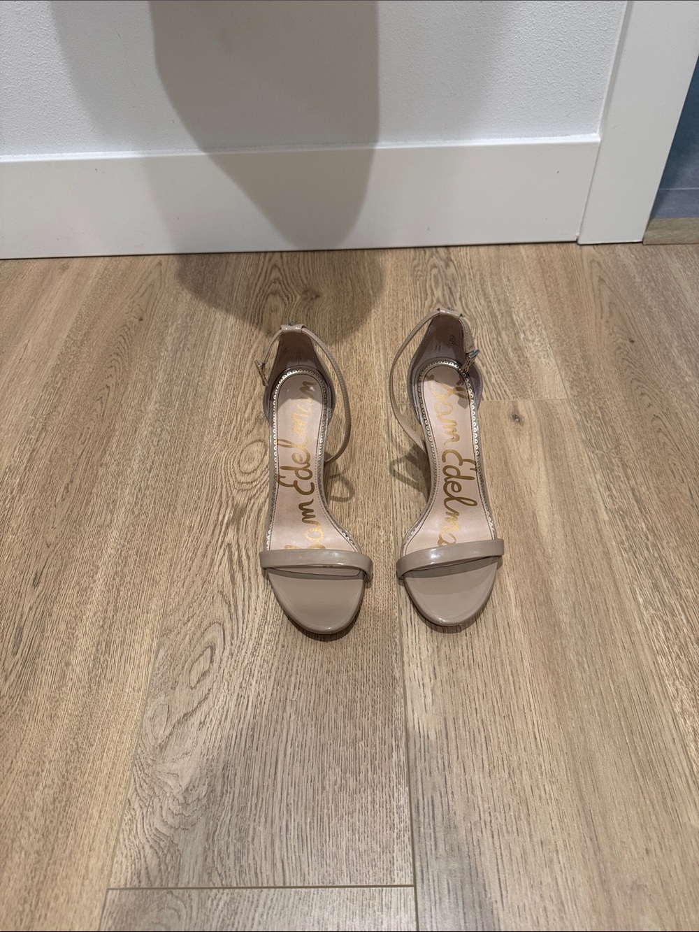 Sam Edelman Beige Patent Ankle-Strap Heels